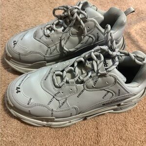 Balenciaga Triple S Logo-Print Sneakers in Light Gray